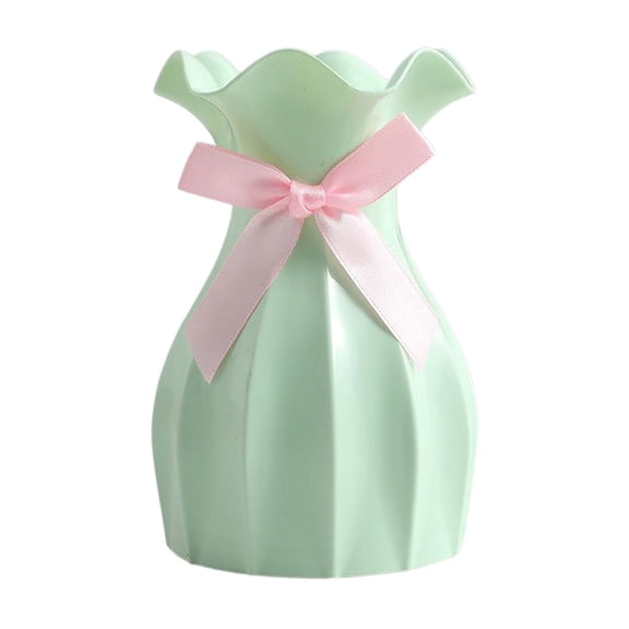 Btomtd Plastic Bottle Vase with European Lace Detail, Small Fresh Wedding Candy Box Flowerpot, Personalized Decorative Vases for Table Decor, Green