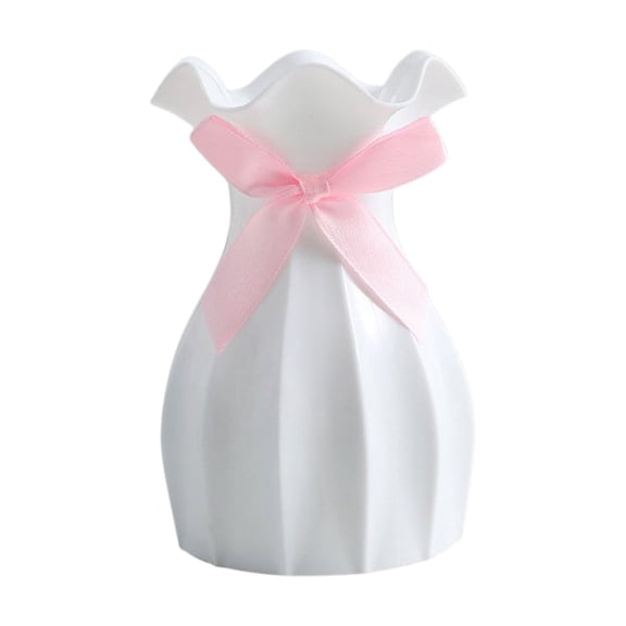 Btomtd Plastic Bottle Vase with European Lace Detail, Small Fresh Wedding Candy Box Flowerpot, Personalized Decorative Vases for Table Decor, White