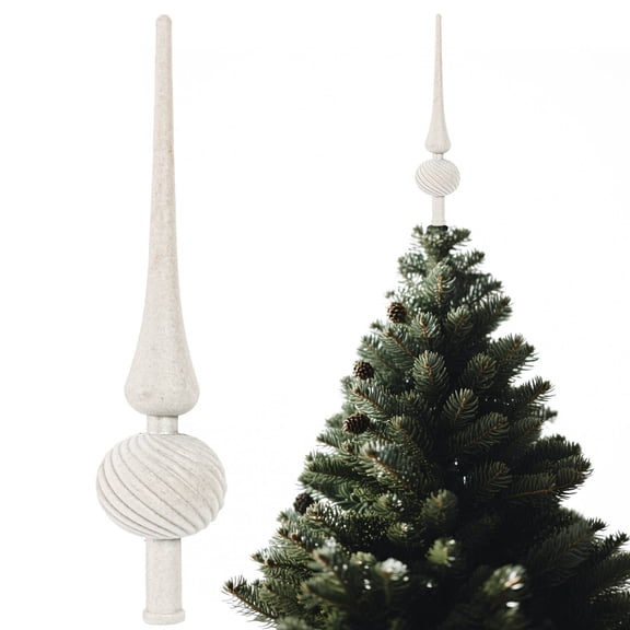 Btomtd Plastic Flocking Gourd Christmas Tree Topper with Long Point, Tree Top Christmas Decoration Props for Holiday Crafts, Festive Christmas Ornaments, White