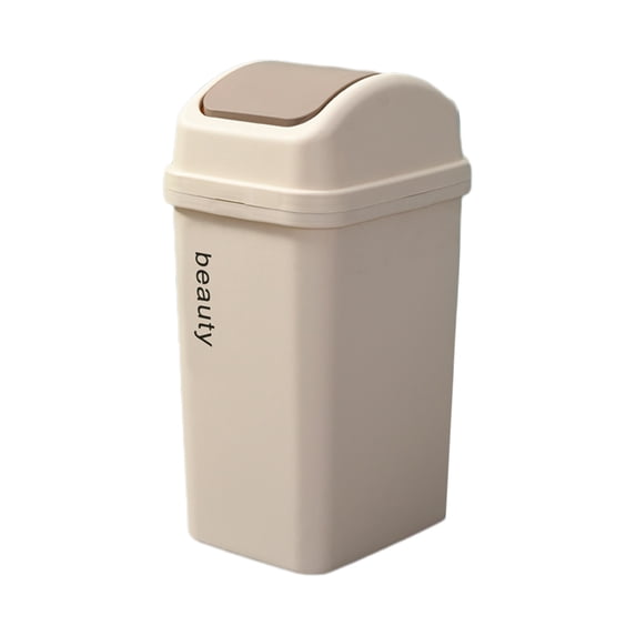 Btomtd Plastic Hinged Trash Can with Lid, Odor Control - 10L/2.6 Gallon Garbage Can Wastebasket for Office, Bath, Small Space, Desk Side (Khaki)