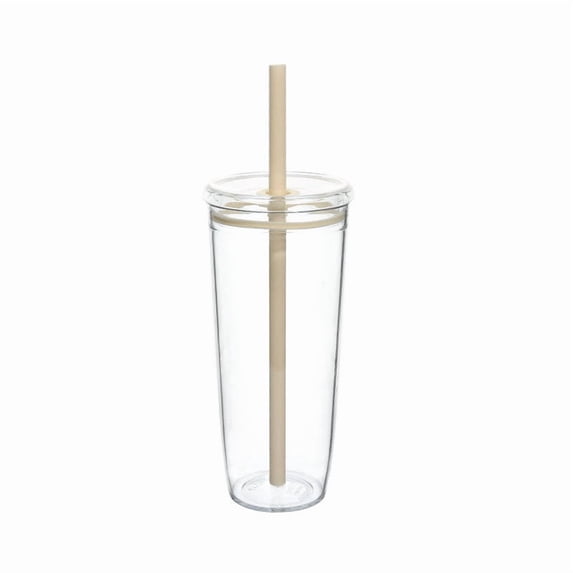 Btomtd Plastic Jar Cups and Tumbler with Straw - 20oz Transparent Water Bottle for Juices, Coffee, Tea, or Milk, Party Drinkware Mug, Beige