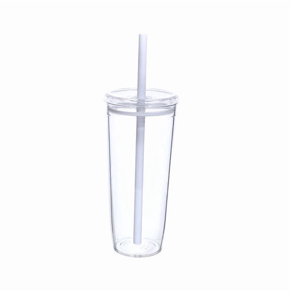 Btomtd Plastic Jar Cups and Tumbler with Straw - 20oz Transparent Water Bottle for Juices, Coffee, Tea, or Milk, Party Drinkware Mug, White