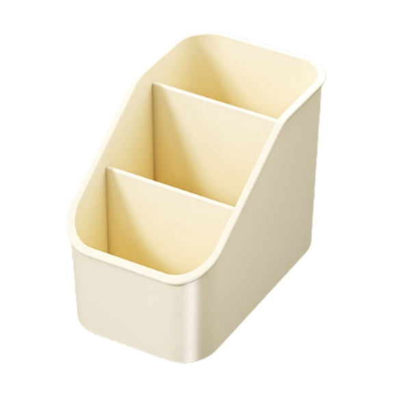 Btomtd Plastic Storage Box, 4-Compartment Sorting Stationery Pen Remote Control Organizer for Home Office, Makeup Brush Holder, 3.3"D x 5.7"W x 4.5"H (Beige)