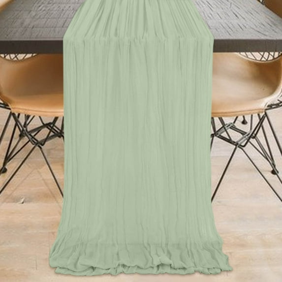 Btomtd Pleated Gauze Table Runner for Home Daily and Festice Decor, Wedding Party Table Cloth in Rustic Style, Holiday Table Decoration Runners and Cover, 118"x35", Green