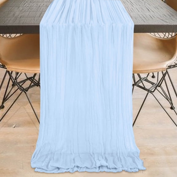 Btomtd Pleated Gauze Table Runner for Home Daily and Festice Decor, Wedding Party Table Cloth in Rustic Style, Holiday Table Decoration Runners and Cover, 118"x35", Light Blue