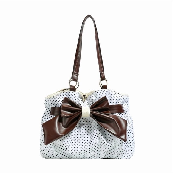 Btomtd Polka Dot Bow Tote Bag, Large Capacity Shoulder Handbag with Top Handle for Daily Commute, Crossbody Bags for Women, White