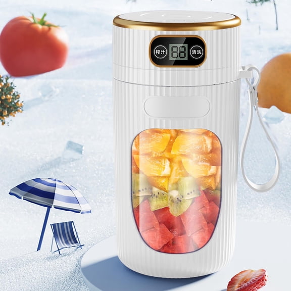 Btomtd Portable Juicer Machine with Digital Display, 14oz Multifunction Fruit Juicer Cup for Home and Student Use, Kitchen Juicer for Extraction, White