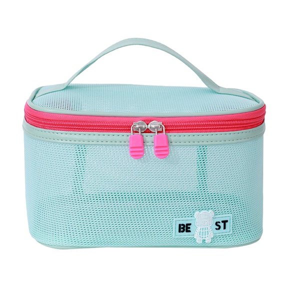 Btomtd Portable Open Lid Makeup Bag for Holiday Travel, Breathable Mesh Toiletry Bag with Large Capacity, Ladies Cosmetic Bags for Storage and Organization, 4L, Blue