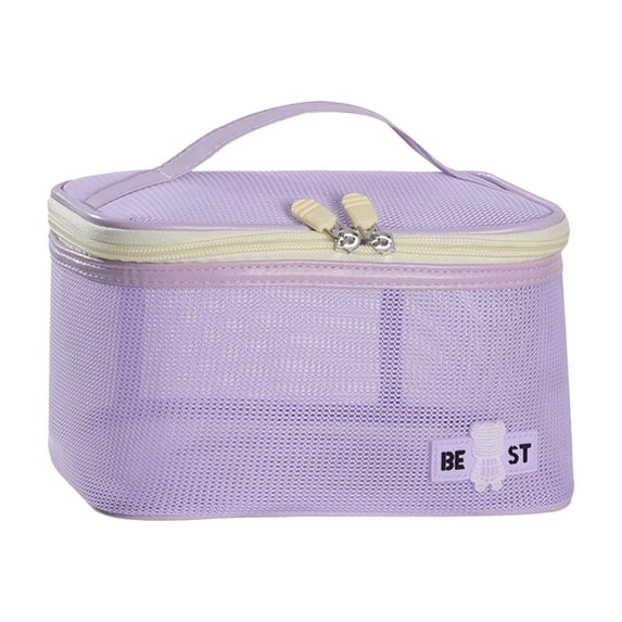 Btomtd Portable Open Lid Makeup Bag for Holiday Travel, Breathable Mesh Toiletry Bag with Large Capacity, Ladies Cosmetic Bags for Storage and Organization, 4L, Purple