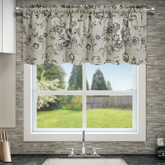 Btomtd Printed Curtain Valance for Kitchen, 55 x 18 Inches, Bright and Colorful Short Translucent Valances, Retro Cafe Style Window Top Curtains, White