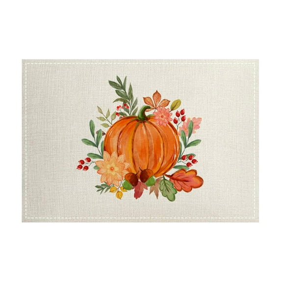 Btomtd Printed Linen Placemats Fall Themed Insulation Mat Thanksgiving Day Table Mats for Home Dining Kitchen Use, A
