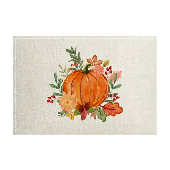 Btomtd Printed Linen Placemats Fall Themed Insulation Mat Thanksgiving Day Table Mats for Home Dining Kitchen Use, A