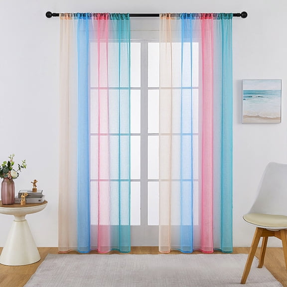 Btomtd Rainbow Sheer Window Curtains , Colorful Voile Drapes with Rod Pocket for Bedroom, Semi Sheer Gauze Curtains for Living Room and Patio - 55.11"x62.99", B