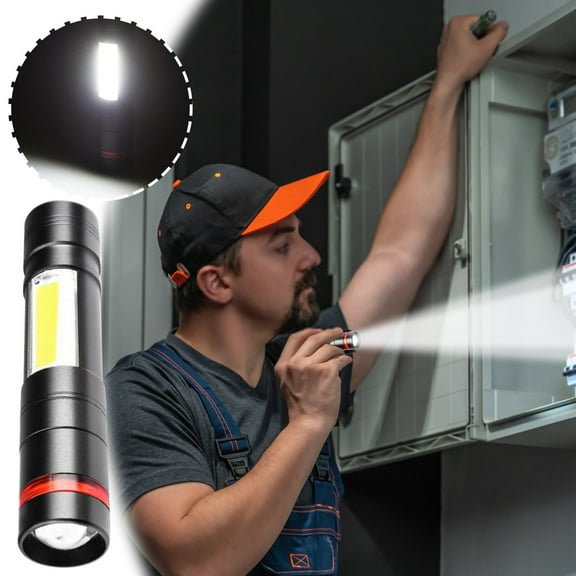 Btomtd Rechargeable LED Flashlights, 800 Lumen Max, 5 Modes with COB Work Light, IPX6 Waterproof Handheld Flashlight for Outdoor, Black