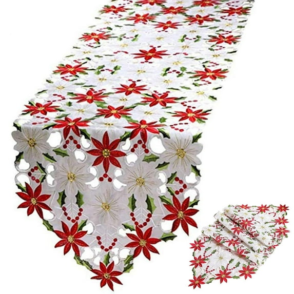 Btomtd Red Christmas Table Runner with Embroidered Lace, Waterproof Table Cloth and Long Table Cover, Coffee Table Runners Christmas Decorations Supplies, 69"x15", B