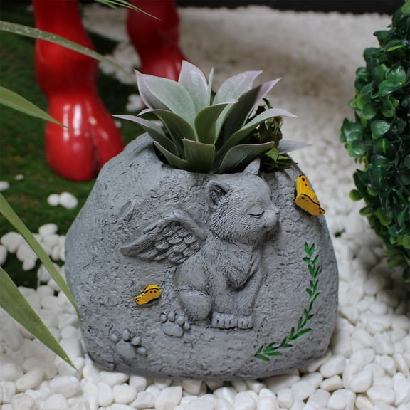 Btomtd Resin Memorial Planter for Pet Dog Monument, Simulation Stone Plant Pots and Garden Decor, Creative Remembrance Flower Pot, B