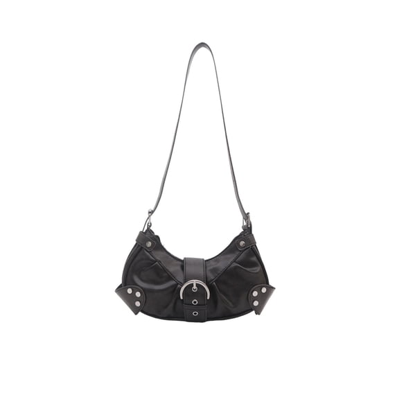 Btomtd Retro Style Crossbody Bags for Women, Relaxed PU Leather Buckle Handbag, Pleated Underarm Shoulder Purse for Daily Commuting, Black