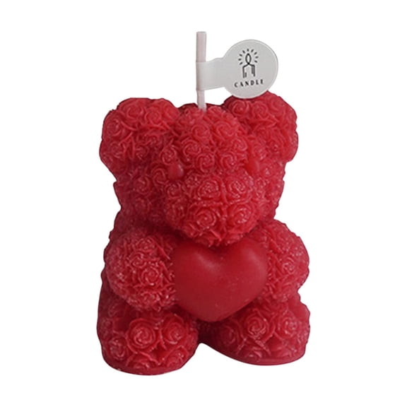 Btomtd Rose Bear Shaped Scented Candle, Adorable Aromatic Candles for Decoration, Floral Scented Candles Gift for Home Holiday Decor, 2.1 oz, Red