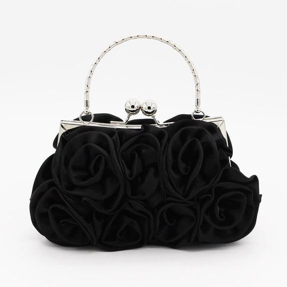 Btomtd Rose Wristlet Evening Bag for Women, Bridal Clutch Purse, Bridesmaid Handbag, Black