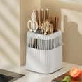 thumbnail image 1 of Btomtd Rotating Kitchen Storage Rack with Water Draining, Multi Functional Knife Rack and Utensil Holder, Storage Shelf for Spoons and Chopsticks 6"W x 6"D x 8"H, White, 1 of 6