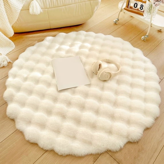 Btomtd Round Floor Carpet for Sofa and Living Room, Tea Table Rug and Comfortable Entryway Mat, Soft Area Rugs for Bedroom Porch Hallway, 16 x 16 Inches, White