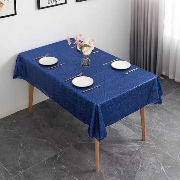 Btomtd Round Sequin Tablecloth for Parties Decoration, Glitter Fabric Table Cloth for Small Tables, Sparkling Table Cover for Birthday and Christmas, 39"x39", Dark Blue