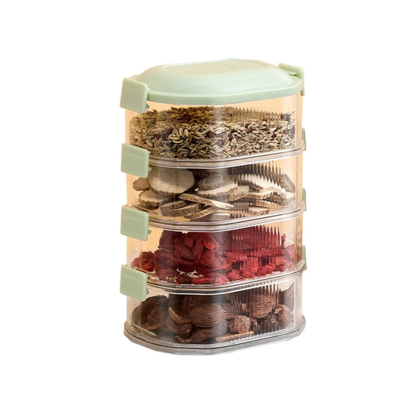 Btomtd Seasoning Containers for Kitchen Spice Storage, Scallion and Ginger Fresh-Keeping Box, Stackable Food Sealing Storage Containers and Organizer, Size 2400ml, 4-Layer