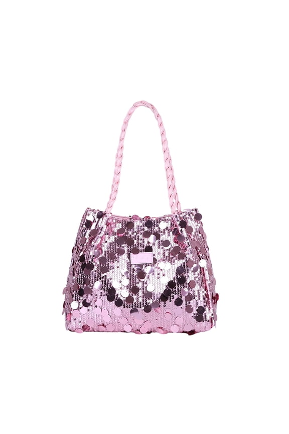 Sequin Embellished Shoulder Bag with Large Capacity, Western Style Underarm Clutch and Casual Handbag, Trendy Personalized Purse and Handbag for Evening, Pink