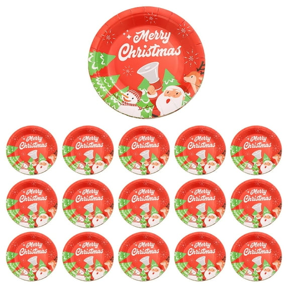 Btomtd Set of 16 Christmas Paper Plates 9" Featuring Santa Claus Pattern, Disposable Plates for Party Decor and Cutlery Sets, Red and White Themed Dinner Paper Playes, G