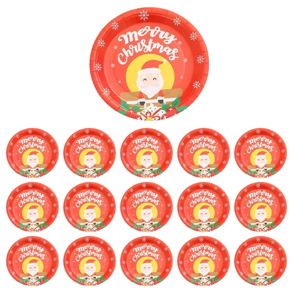 Btomtd Set of 16 Christmas Paper Plates 9" Featuring Santa Claus Pattern, Disposable Plates for Party Decor and Cutlery Sets, Red and White Themed Dinner Paper Playes, H