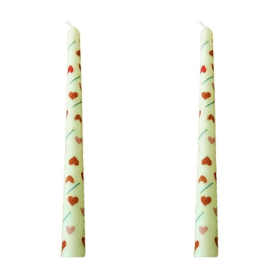 Btomtd Set of 2 Printed Long Pole Candles, 10 inch Tasteless Taper Candles for Wedding Candlelight Dinner, Romantic Decorative Candlesticks for Holiday, TOTEL 5.2 oz, Green