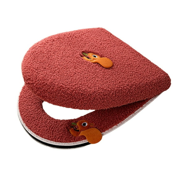 Btomtd Set of Two Warm Toilet Seat Covers with Handle Thickened Zip Type Cushion Waterproof Toilet Seat Pads - 16.92x14.56 inch, Red