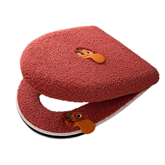 Btomtd Set of Two Warm Toilet Seat Covers with Handle Thickened Zip Type Cushion Waterproof Toilet Seat Pads - 16.92x14.56 inch, Red