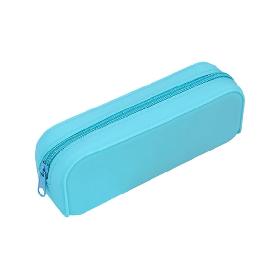 Btomtd Silicone Pencil Case, Solid Color Soft Waterproof Stationery Bag, Large Capacity Portable Zipper Pencil Pouch for Student and Office, Blue