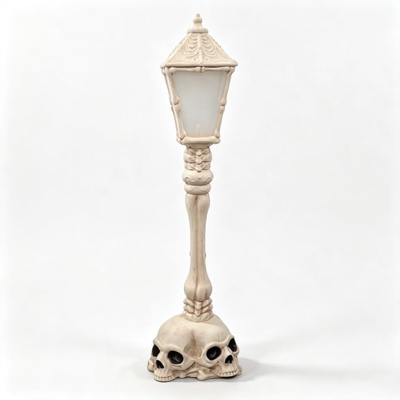 Btomtd Skull Street Lamp Night Light, 12 Inch Gothic Skeleton Base Lamp, Indoor Outdoor Spooky Decor for House Yard Party, Halloween Decorations, White