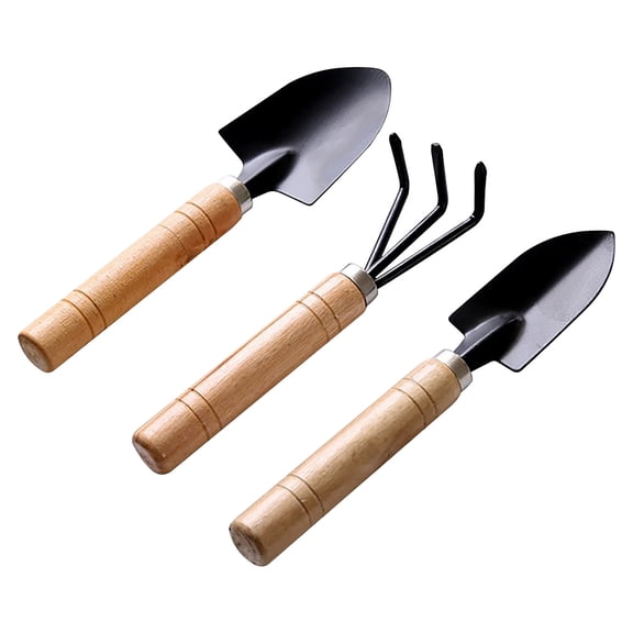 Btomtd Small Garden Tools Set of 3 Pieces, 9.4" Gardening Tools Included Shovel Rake Trowel, Planting Supplies Combination Set, Black