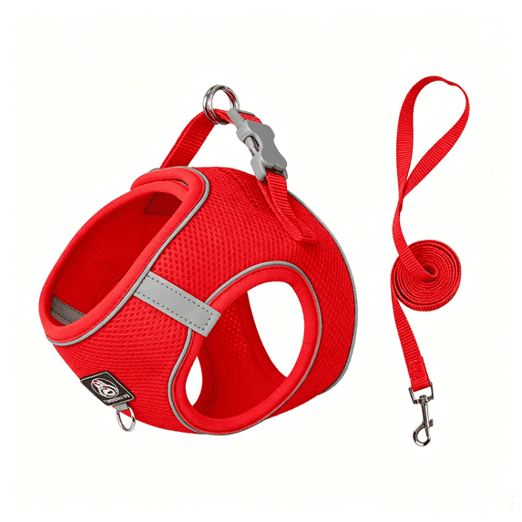 Btomtd Soft Breathable Dog & Cat Harness and Leash Set, Reflective Strip Vest with 5 FT Long Leash for Walking and Running, Escape Proof (Red, S)