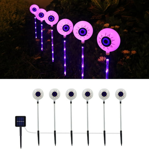 Btomtd Solar Halloween Eyeball Light LED Ground Insertion Lamp 6 Eyeballs for Ghost Festival Horror Courtyard Decoration Spooky Solar Powered Outdoor Light, Purple