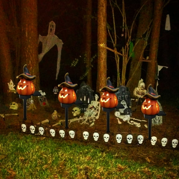 Btomtd Solar Lantern Light Outdoor Halloween Decor Resin Craft Pumpkin Ground Insertion Lamp for Garden Ghost Festival Solar LED Garden Light, B