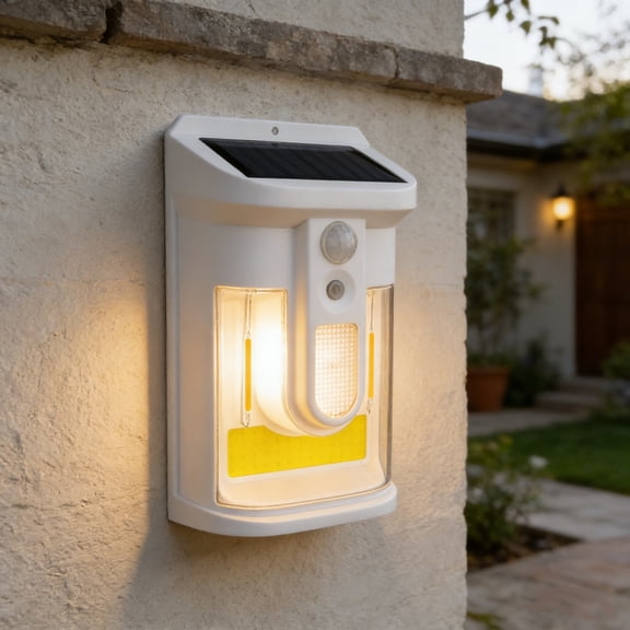 Btomtd Solar Motion Sensor Wall Lights, Waterproof with 3 Lighting Modes, Solar Powered Lamp for Courtyard, Decks, Fence, Garage, Barn, Patio, and Yard, White