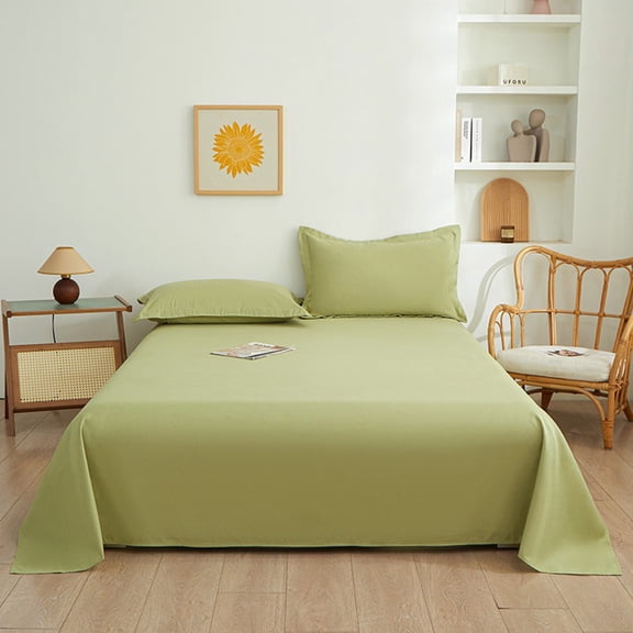 Btomtd Solid Color 3Piece Bed Sheets Set Easy Care Washable Sheets and a Pair of Pillowcases Bedding Set Basic Queen Comforter Set, 98.42'x90.55', Grass Green-XL