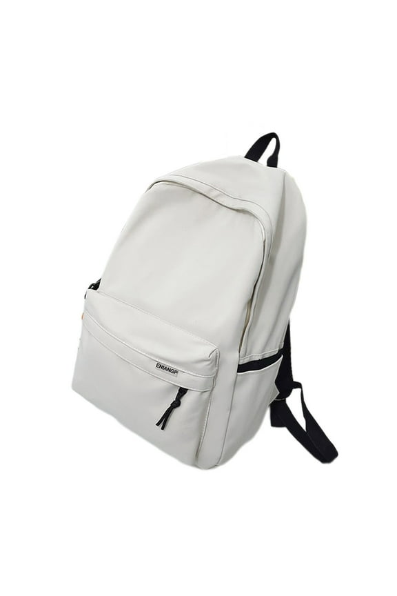 Solid Color Backpack for Students Large Capacity Shoulder Bag with Front Zipper Accessory Pocket Outdoor Backpack Fashion Schoolbag, White
