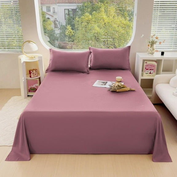 Btomtd Solid Color Collection of Bed Sheets Machine Washable and Wrinkle Resistance Queen Sheets Set Soft Fitted Sheets, 70.86'x90.55', Purple