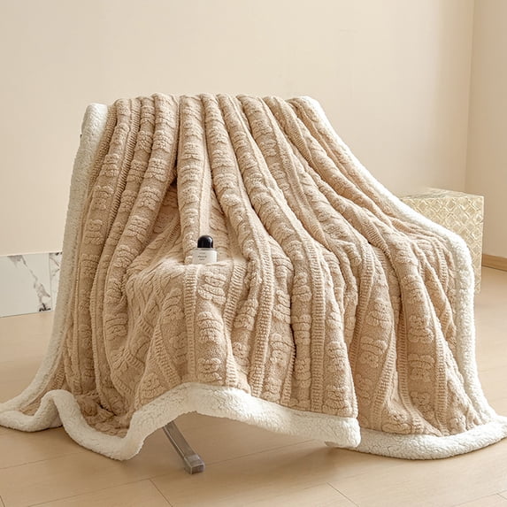 Btomtd Solid Color Couch and Bed Blanket Made with Cozy Microfiber, Soft and Warm Double-Layer Flannel Fleece Throw Blanket, 60" x 80" (Khaki)