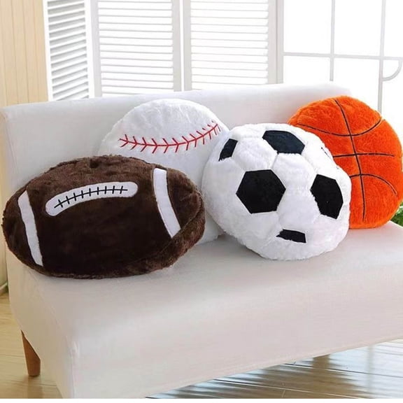 Btomtd Sports Ball Couch Pillows, Plush Filled Soccer Football Basketball Baseball Throw Pillows, Soft Cushions for Bedroom or Game Room Decor, Size 18" x 18", White
