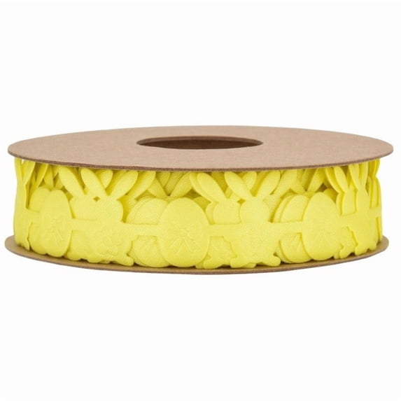 Btomtd Spring Ribbon 0.9 inches x 32.8 FT, Ribbons with Easter Carrot Rabbit Colored Egg Pattern, Gift Packaging Bow Material and Home Decor (Yellow)