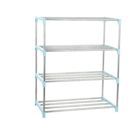 Btomtd Stackable 4 Tier Compact Shoe Rack Entryway and Closet Storage Shelf System, Blue