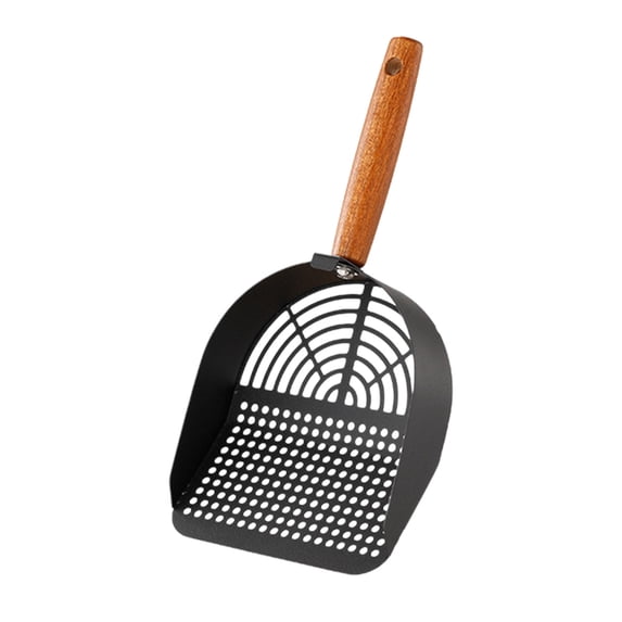 Btomtd Stainless Steel Cat Litter Shovel with Large Fine Holes, Poop Shoveling Tool Suitable for Litter Box, Metal Litter Scoop for Household, Size 11"x5", Black-B