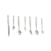 Btomtd Stainless Steel Tableware Set Combined with Western Knives Forks Spoons and Pearl Ceramic Handles Cutlery Set for Household, White