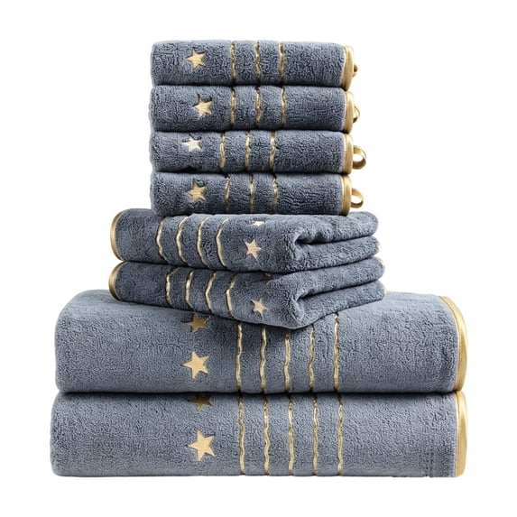 Btomtd Star Embroidered Bath Towels Set, Set of 8, 2 Bath Towels & 2 Hand Towels & 4 Square Towels, Soft & Absorbent, Gray
